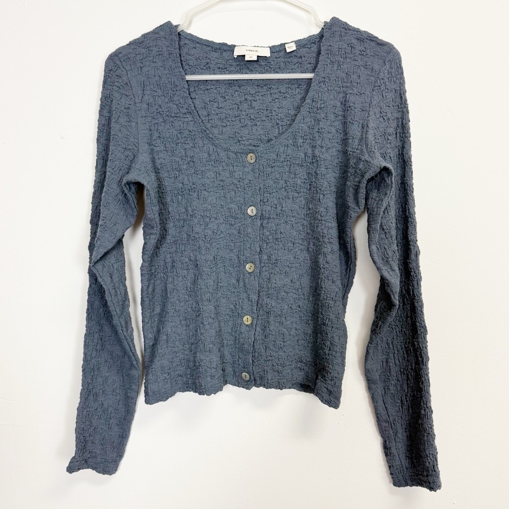 Vince Cardigan Womens Small Blue Smocked Textured Button Front Lightweight Top